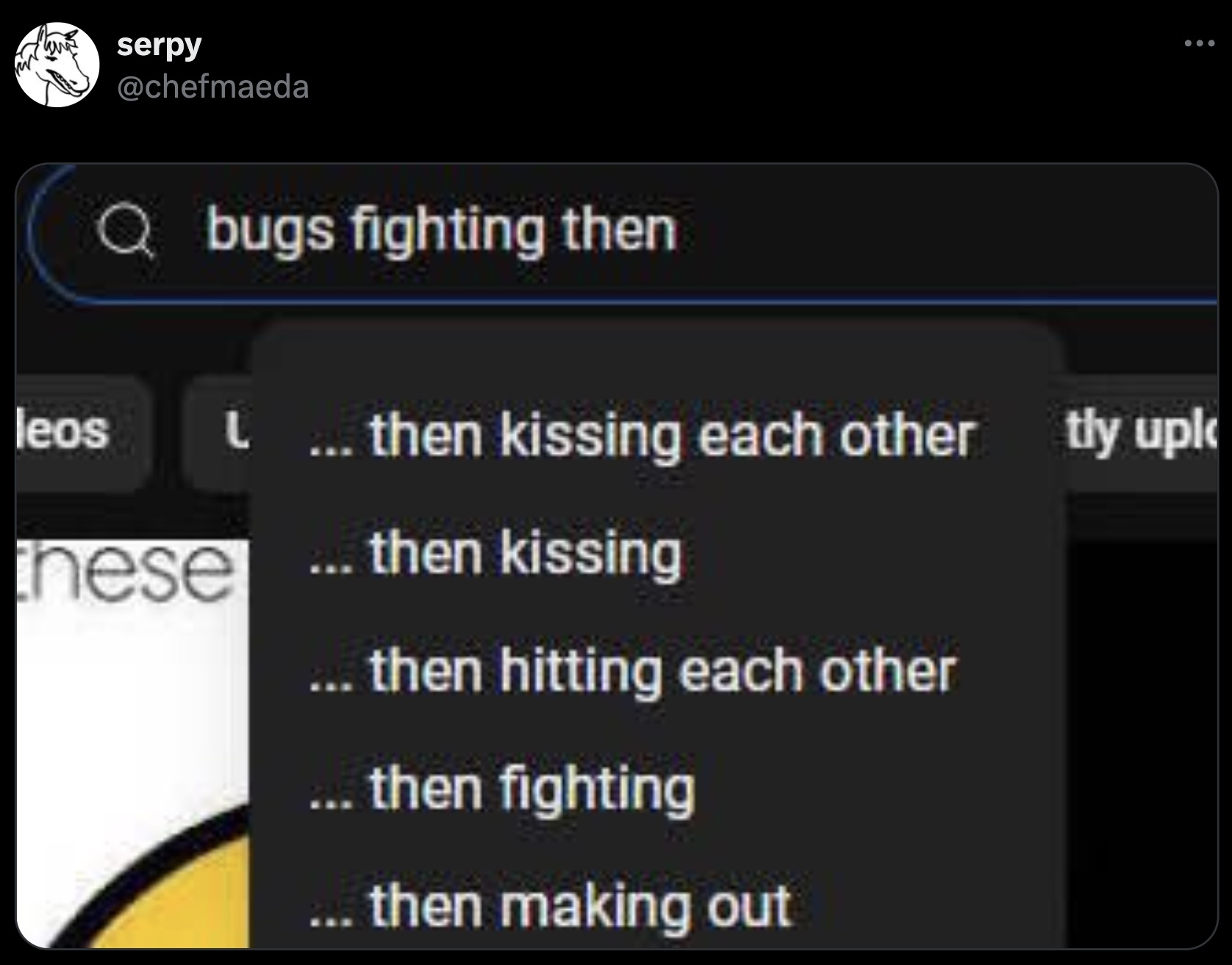 screenshot - serpy Q bugs fighting then leos ... then kissing each other tly upk these... then kissing ... then hitting each other then fighting ...then making out